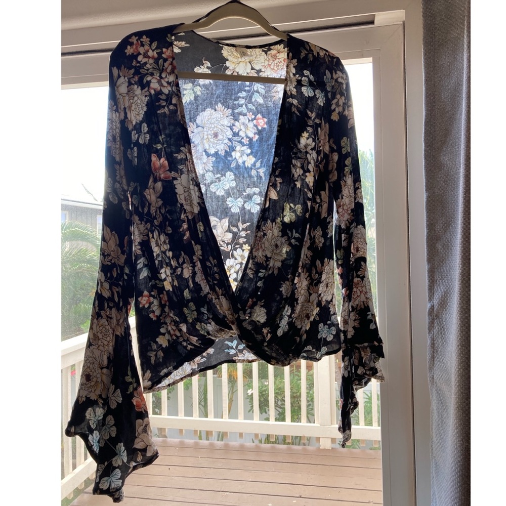 Deep V-neck Bell Sleeve Top size: S